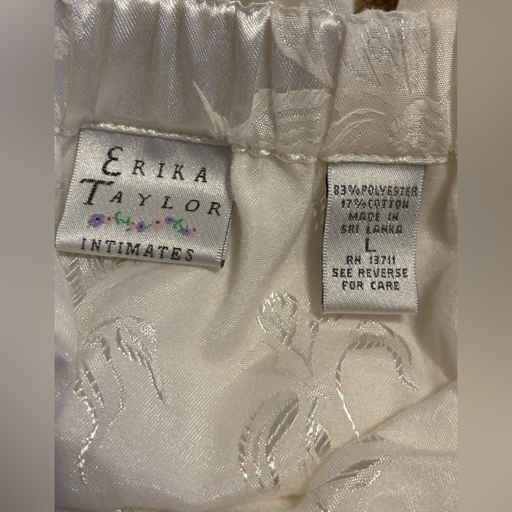 Vintage Erika Taylor Intimates White Satin  Floral Women's Pajama Pants, Large - Picture 2 of 4